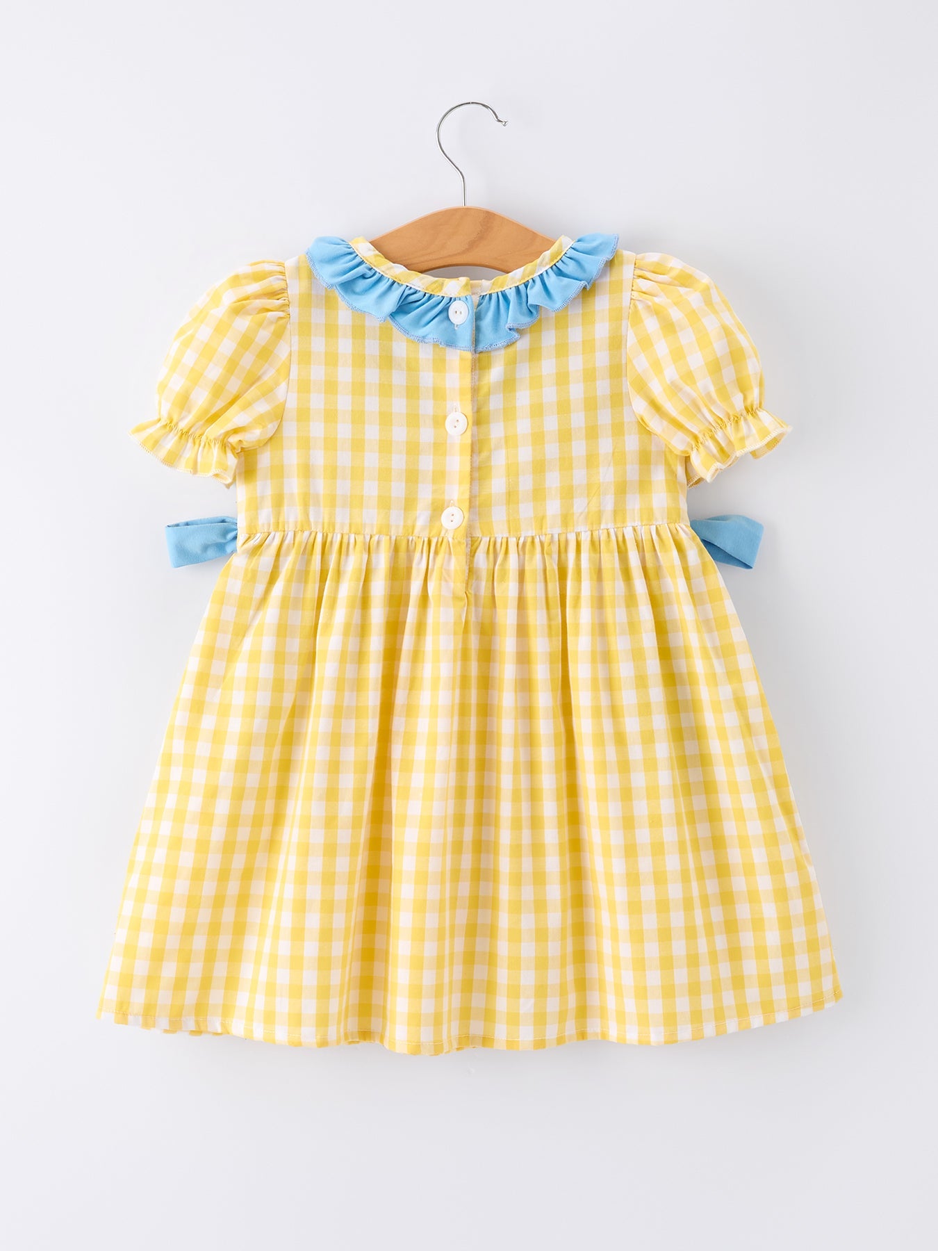 🚌🎒 Girls’ Back to School School Bus Plaid Dress | Ruffle Collar & Bow Outfit 🍎