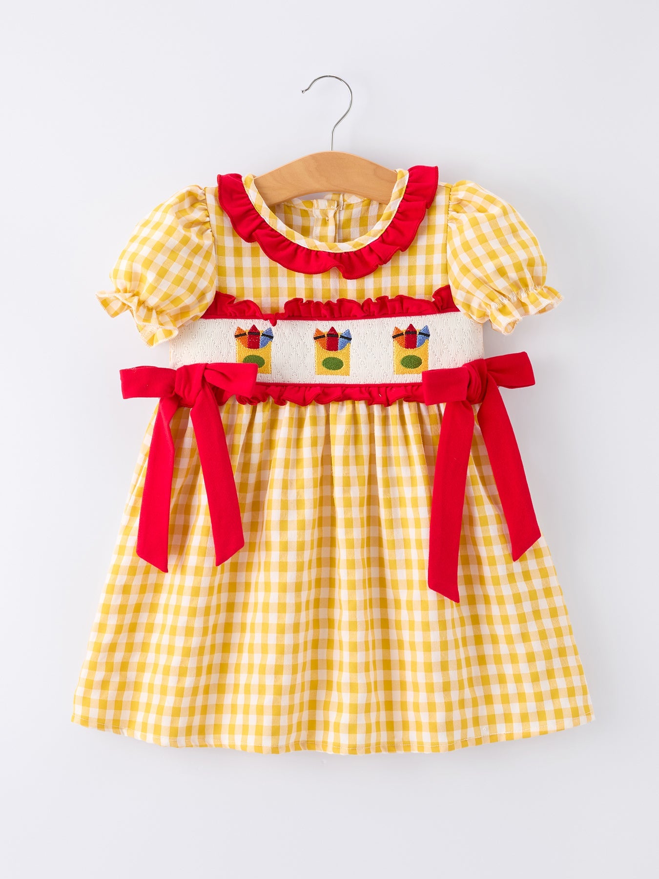 📚✏️ Back To School Supply Plaid Girls Dress | Ruffle Collar Bow Boutique School Outfit