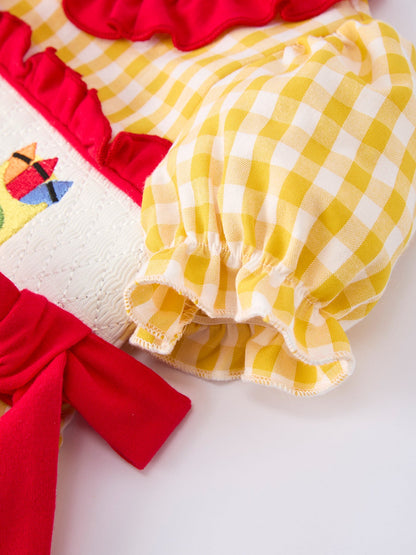 📚✏️ Back To School Supply Plaid Girls Dress | Ruffle Collar Bow Boutique School Outfit