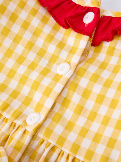 📚✏️ Back To School Supply Plaid Girls Dress | Ruffle Collar Bow Boutique School Outfit
