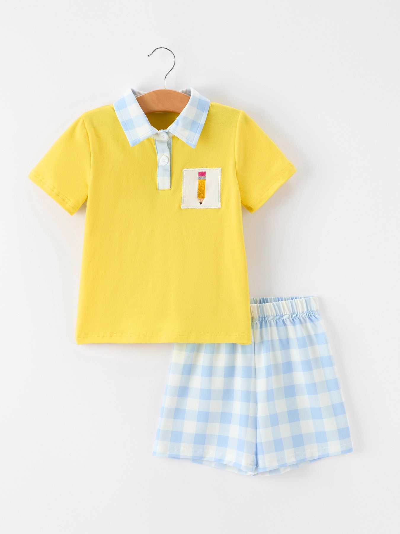 ✏️📚 Boys Back To School Pencil Plaid Polo Short Set | Embroidered Boutique School Outfit