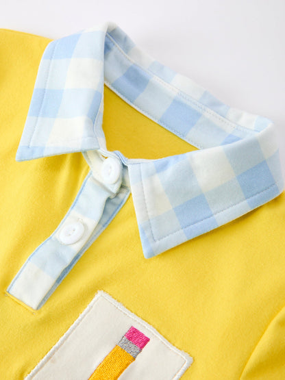 ✏️📚 Boys Back To School Pencil Plaid Polo Short Set | Embroidered Boutique School Outfit