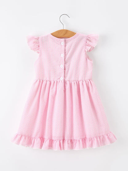 🎀📚 Girls Back To School Bow Twirl Dress | Pink Ruffle Applique Boutique School Outfit