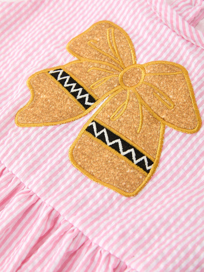 🎀📚 Girls Back To School Bow Twirl Dress | Pink Ruffle Applique Boutique School Outfit