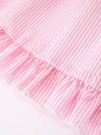 🎀📚 Girls Back To School Bow Twirl Dress | Pink Ruffle Applique Boutique School Outfit