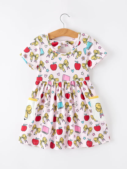 🍎🎀 Girls Back To School Apple Bow Pocket Twirl Dress | Boutique School Outfit