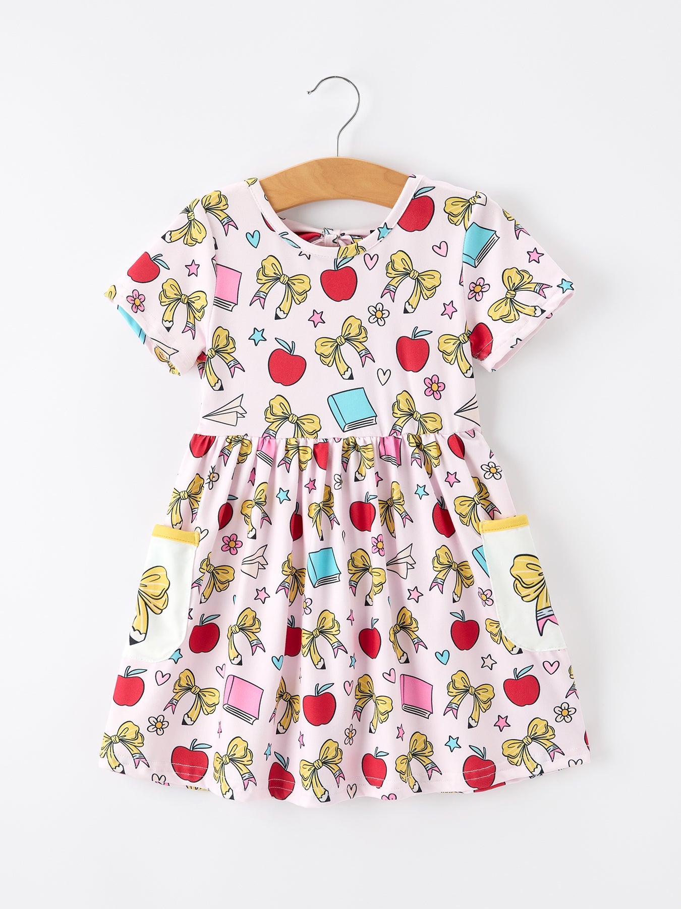 🍎🎀 Girls Back To School Apple Bow Pocket Twirl Dress | Boutique School Outfit
