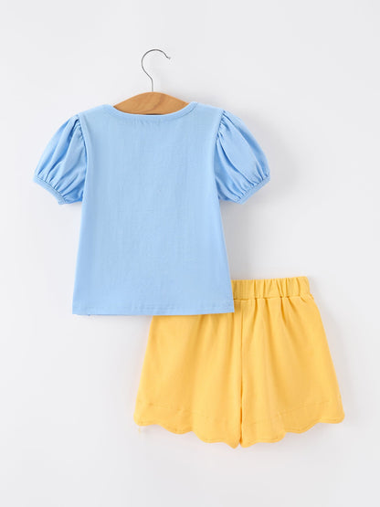 🖍️🎒 Girls’ Back to School Crayon Appliqué Top & Shorts Set | Cute School Outfit ✏️