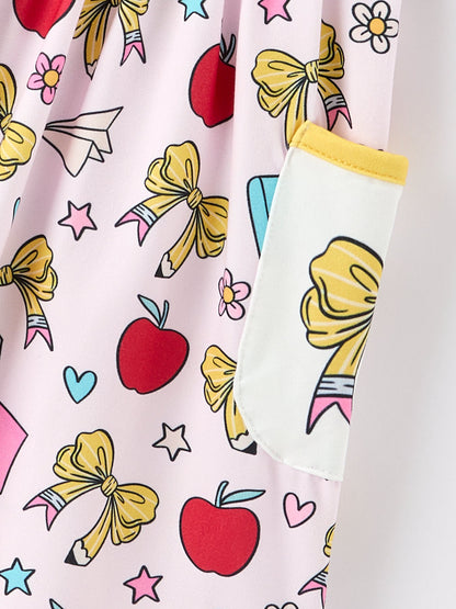 🍎🎀 Girls Back To School Apple Bow Pocket Twirl Dress | Boutique School Outfit