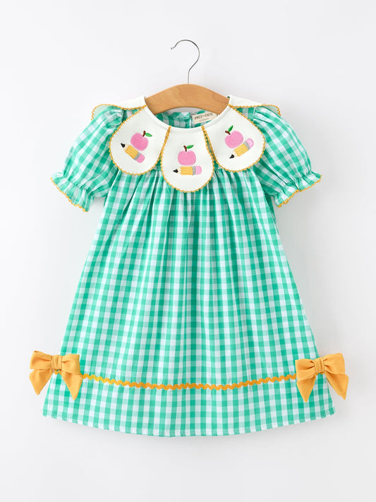 🍎📚 Back to School Apple Pencil Applique Girls Dress | Petals Collar Boutique School Outfit