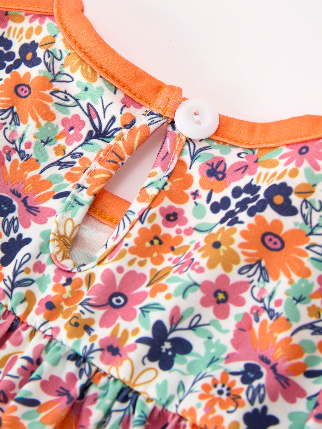 🧡 Orange Floral Bow Petals Collar Girls Romper | Boutique Baby Girl Spring & Summer Outfit
