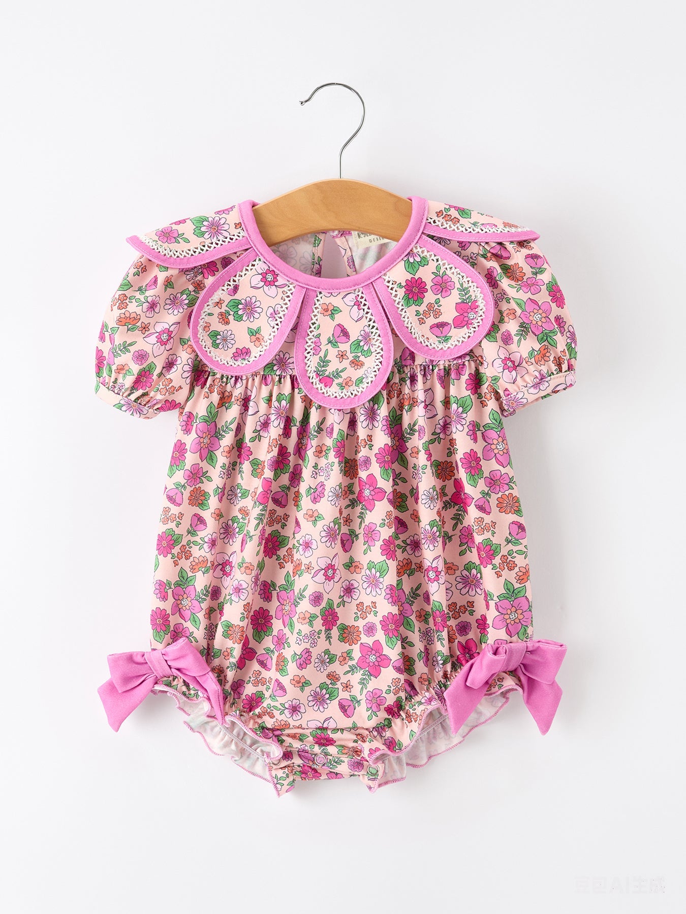 🌸 Pink Floral Bow Petals Collar Girls Romper | Boutique Baby Girl Spring & Summer Outfit