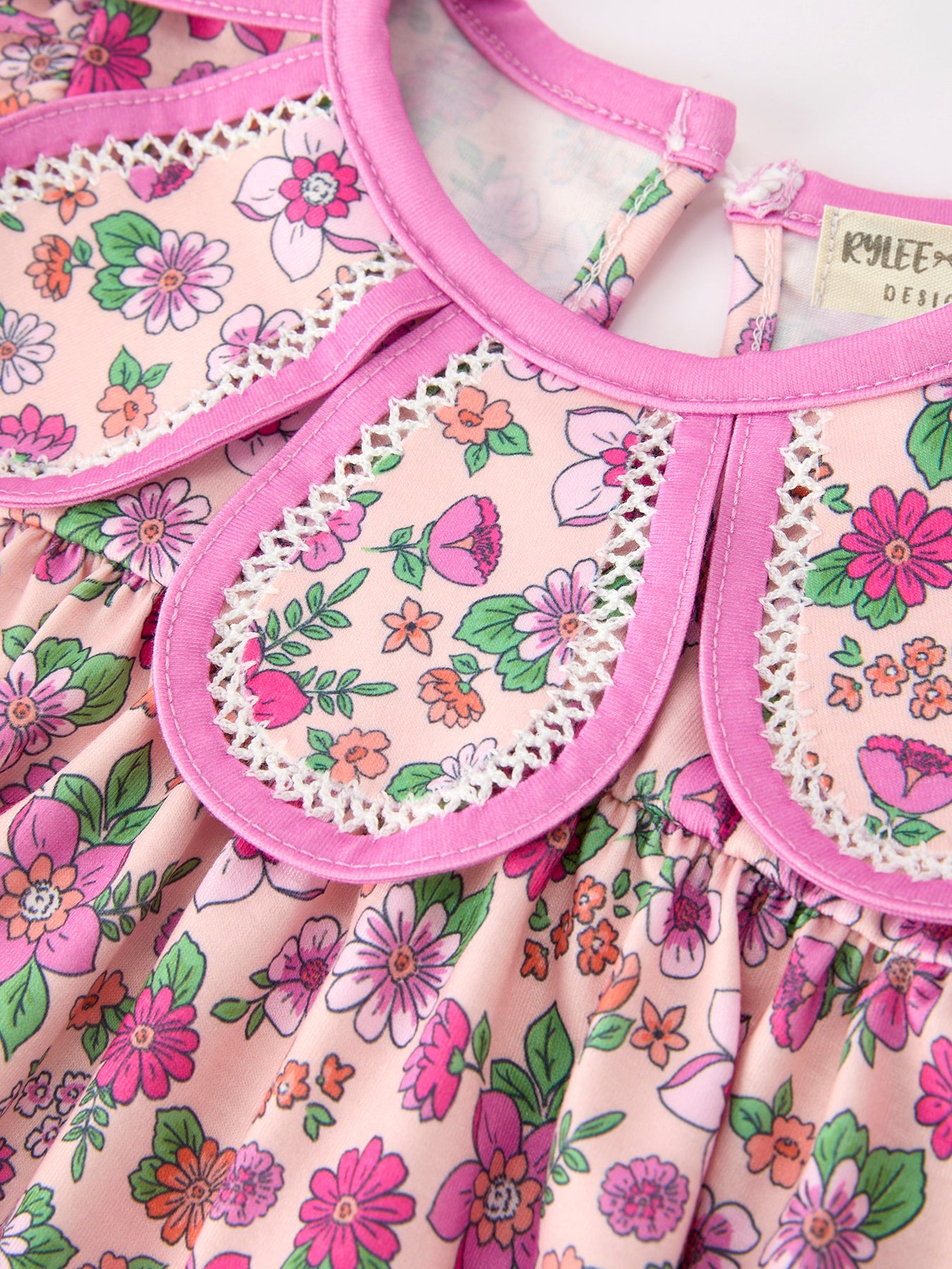 🌸 Pink Floral Bow Petals Collar Girls Romper | Boutique Baby Girl Spring & Summer Outfit