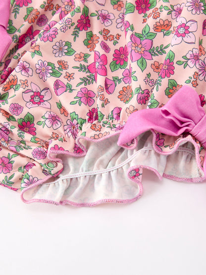 🌸 Pink Floral Bow Petals Collar Girls Romper | Boutique Baby Girl Spring & Summer Outfit