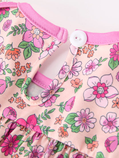 🌸 Pink Floral Bow Petals Collar Girls Romper | Boutique Baby Girl Spring & Summer Outfit
