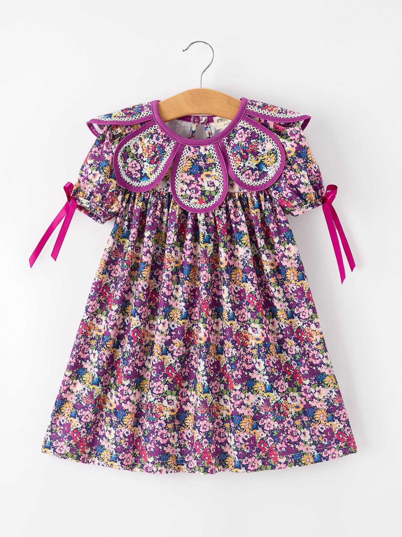 💜 Purple Floral Bow Petals Collar Girls Dress | Boutique Baby Girl Spring & Summer Dress