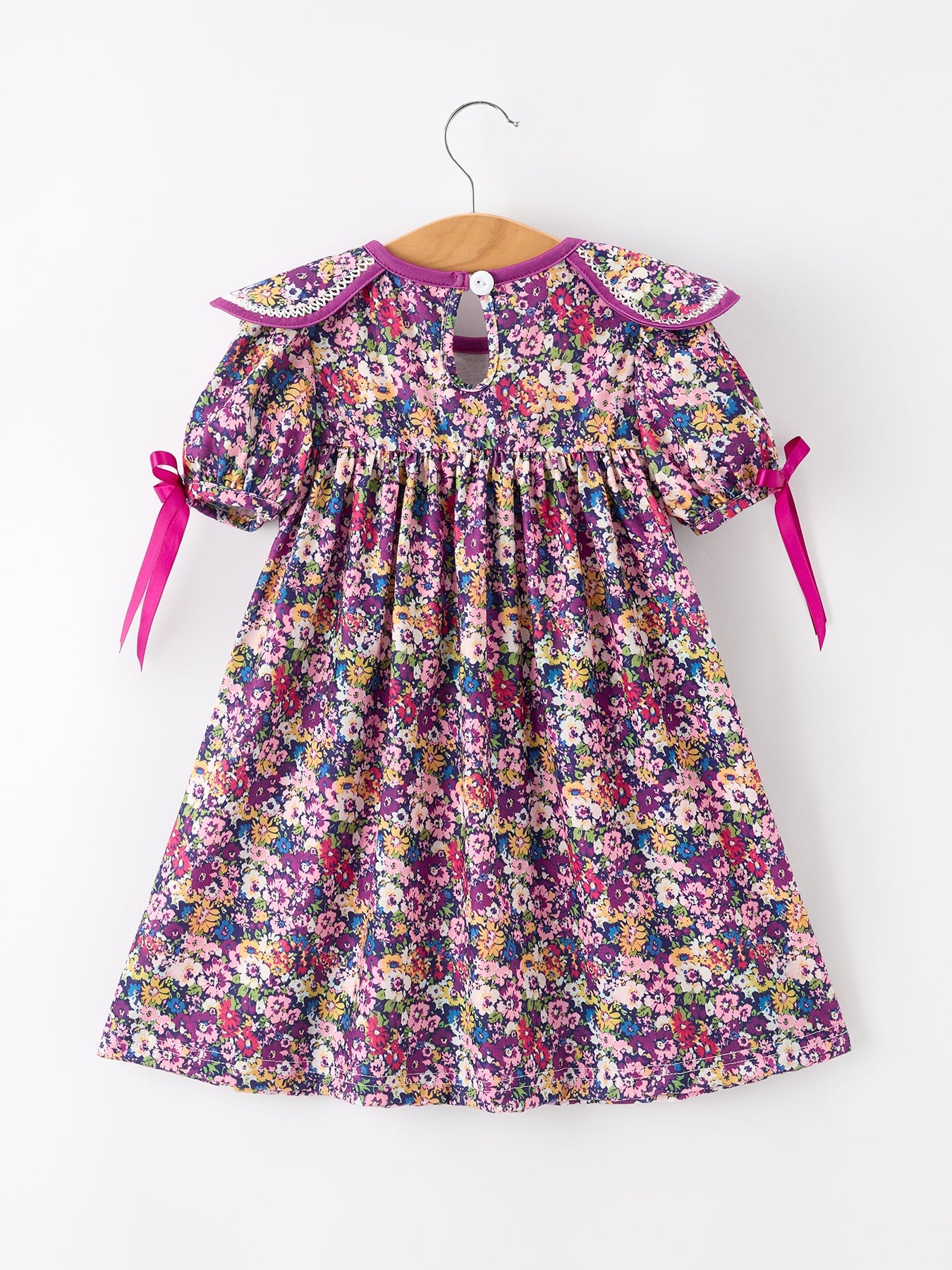 💜 Purple Floral Bow Petals Collar Girls Dress | Boutique Baby Girl Spring & Summer Dress
