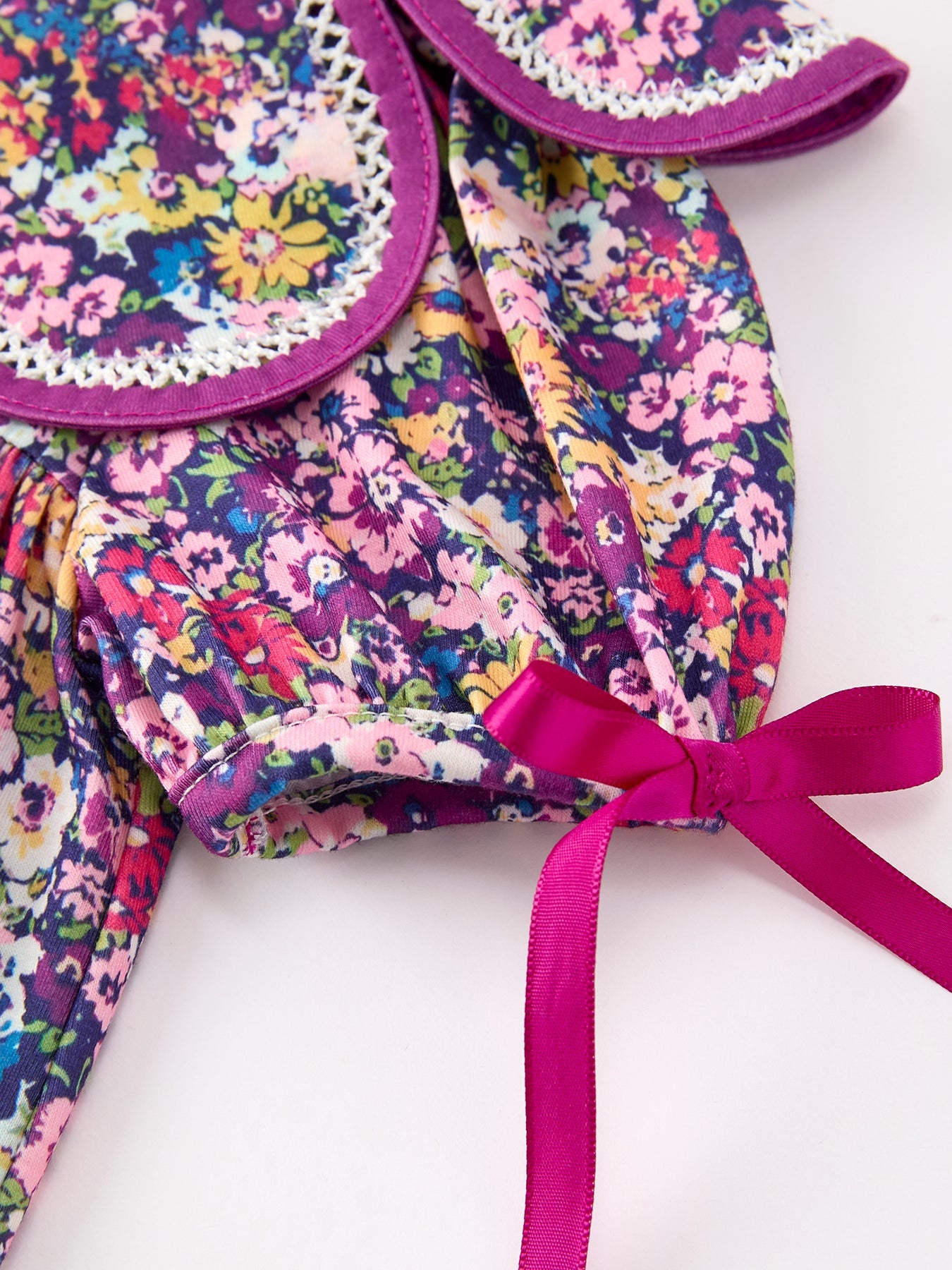 💜 Purple Floral Bow Petals Collar Girls Dress | Boutique Baby Girl Spring & Summer Dress