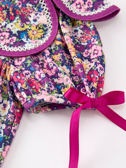 💜 Purple Floral Bow Petals Collar Girls Dress | Boutique Baby Girl Spring & Summer Dress
