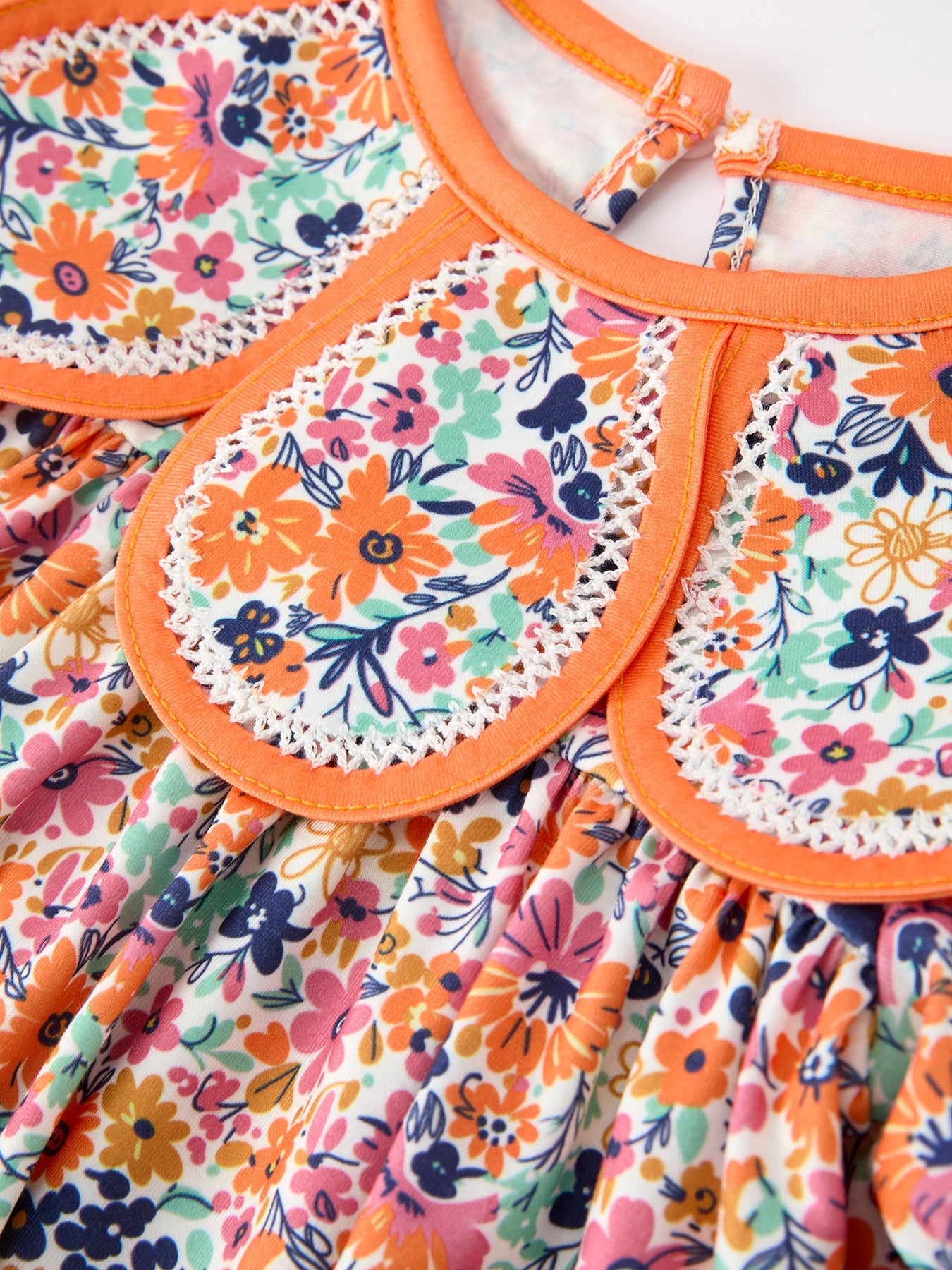 🧡 Orange Floral Bow Petals Collar Girls Dress | Boutique Baby Girl Spring & Summer Dress