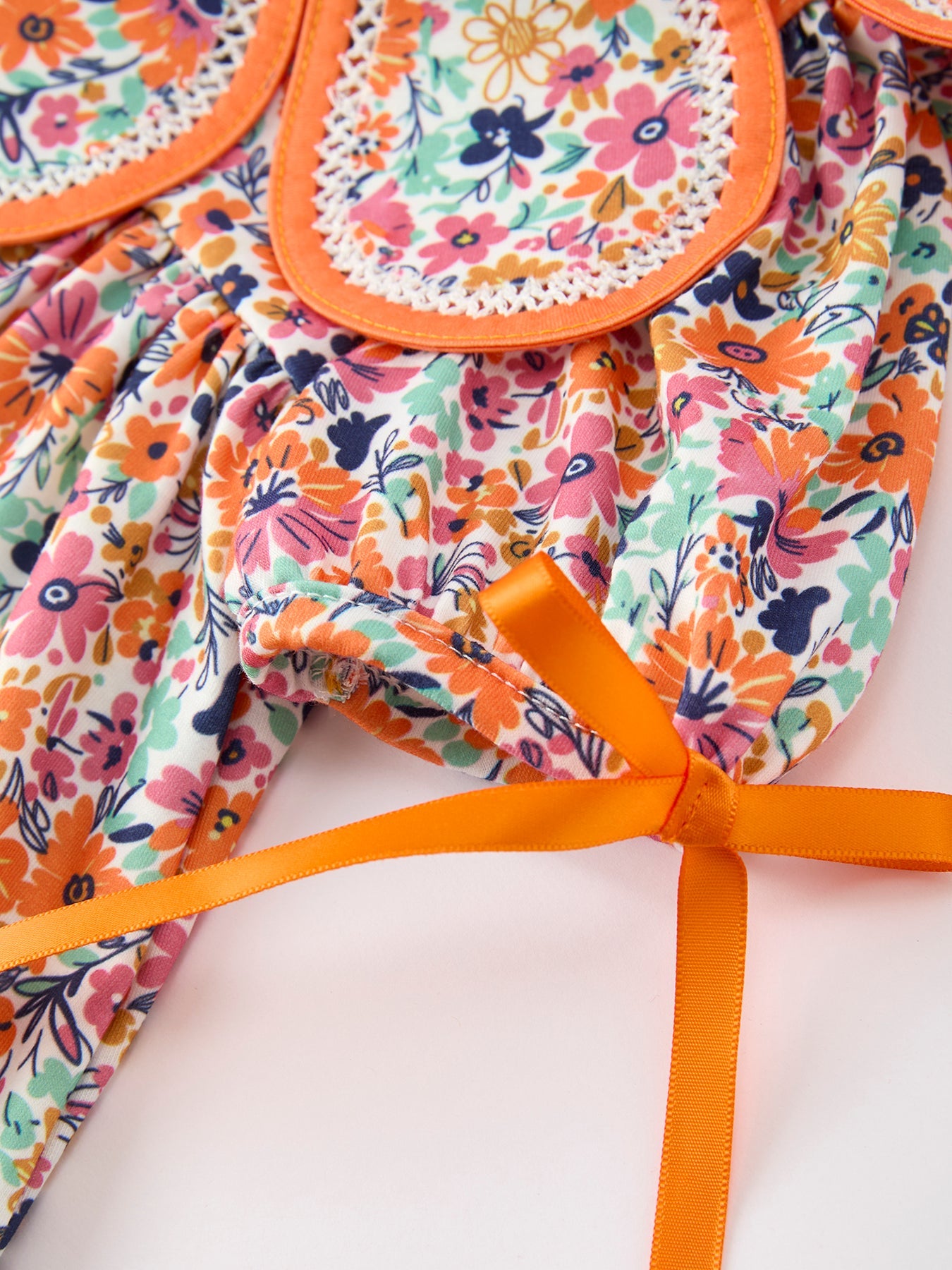 🧡 Orange Floral Bow Petals Collar Girls Dress | Boutique Baby Girl Spring & Summer Dress