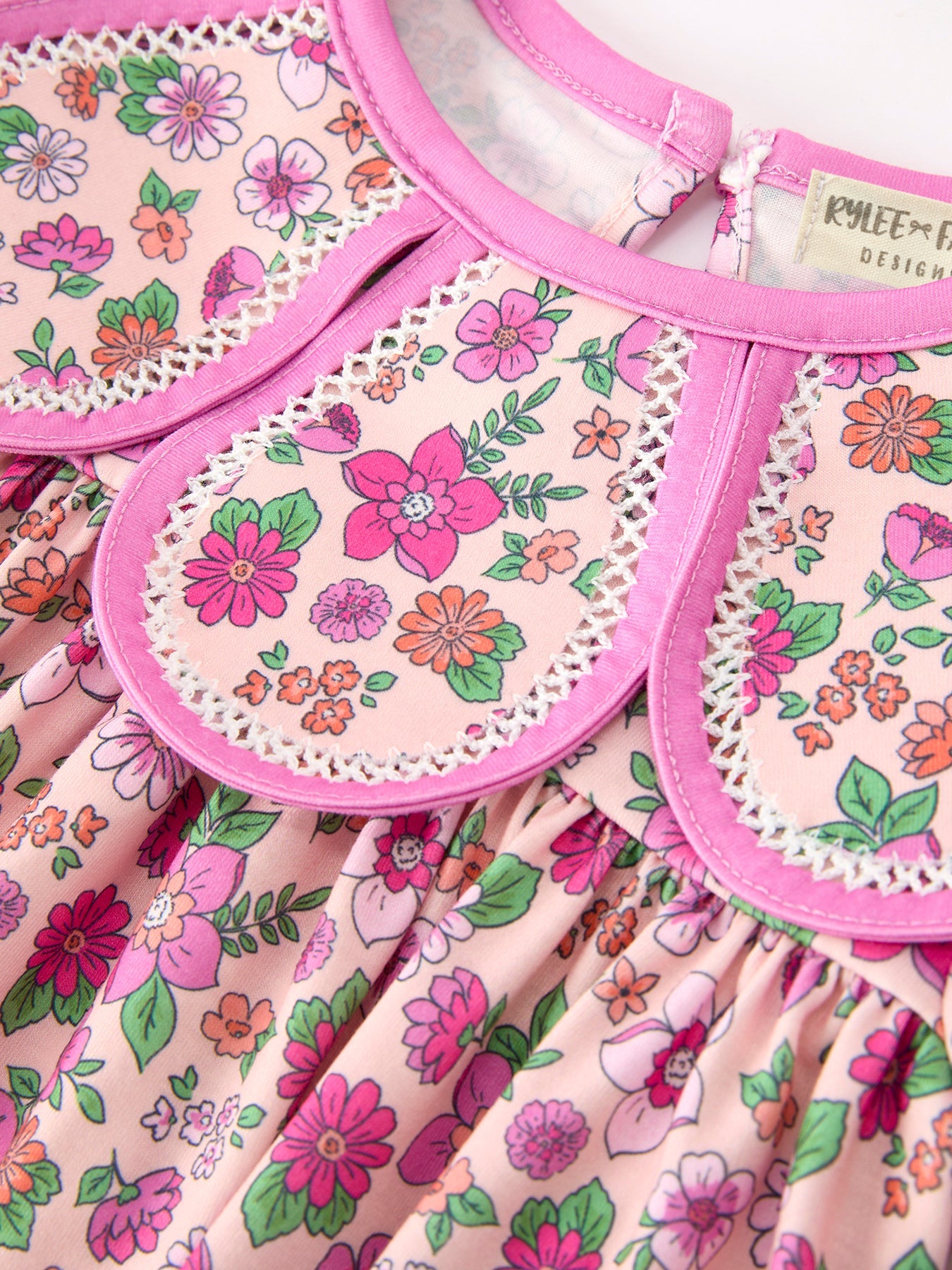 🌸 Pink Floral Bow Petals Collar Girls Dress | Boutique Baby Girl Spring & Summer Dress