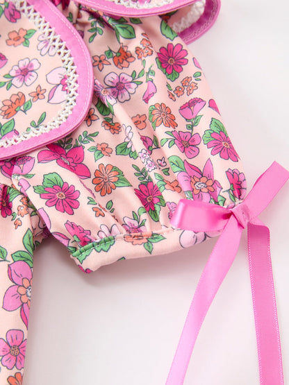 🌸 Pink Floral Bow Petals Collar Girls Dress | Boutique Baby Girl Spring & Summer Dress