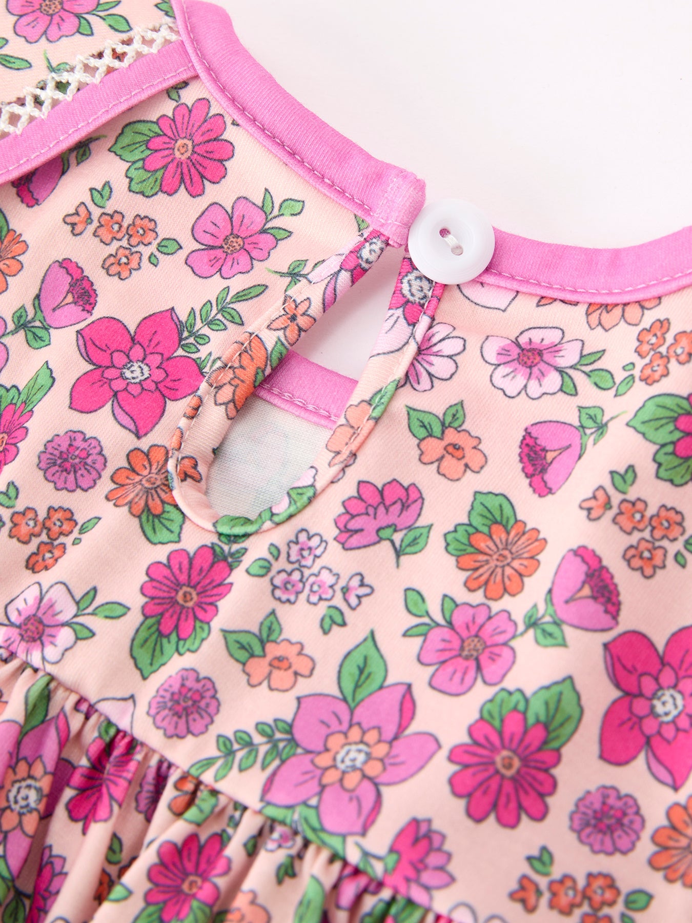 🌸 Pink Floral Bow Petals Collar Girls Dress | Boutique Baby Girl Spring & Summer Dress