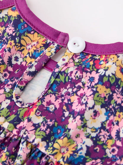 💜 Purple Floral Bow Petals Collar Girls Romper | Boutique Baby Girl Spring & Summer Outfit