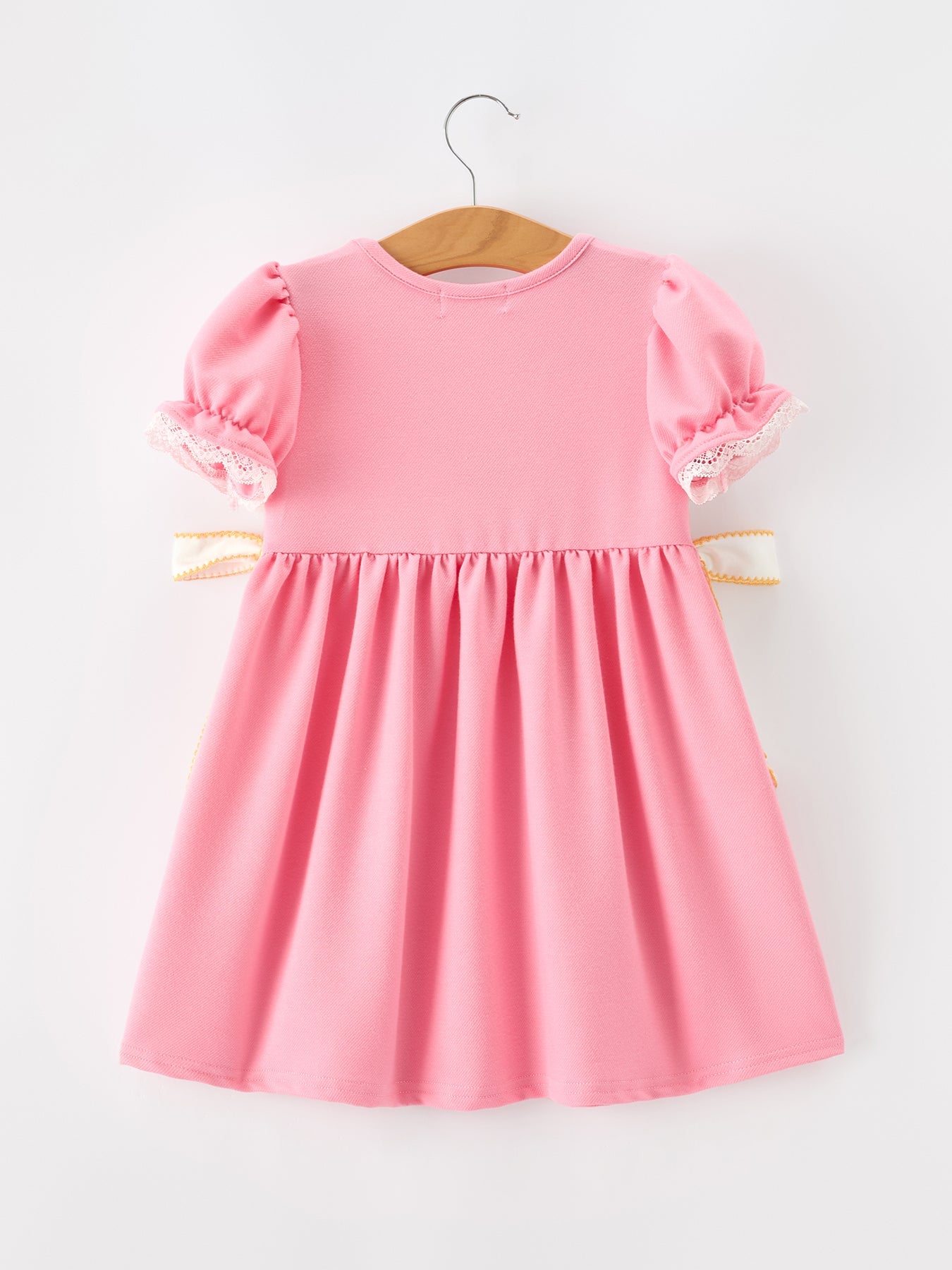🎒 Back to School Embroidered Girls Dress | Bow Ruffle Puff Sleeve School Outfit 🍎