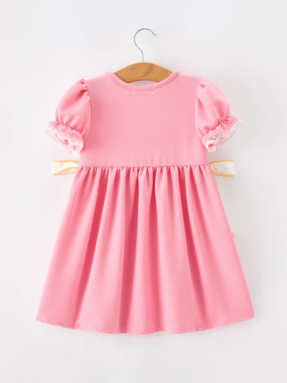 🎒 Back to School Embroidered Girls Dress | Bow Ruffle Puff Sleeve School Outfit 🍎