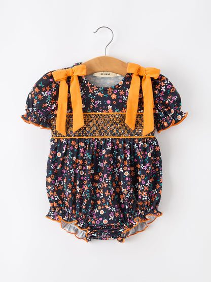 🍂 Fall Orange Floral Baby Bubble | Boutique Baby Girl Autumn Romper