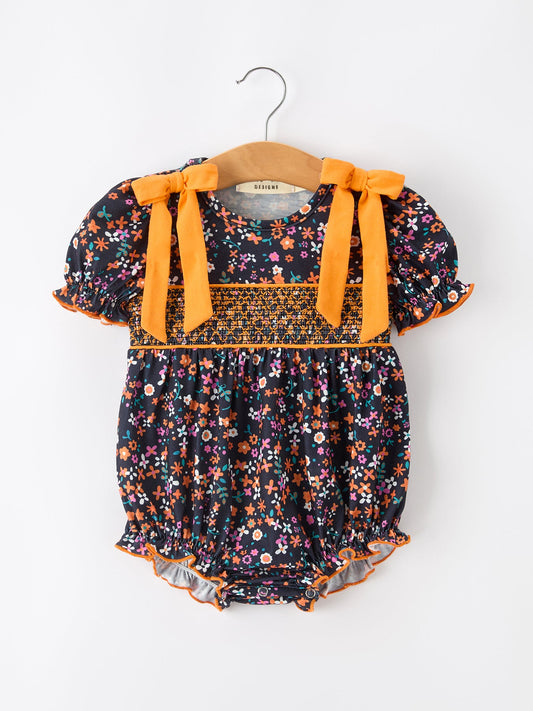 🍂 Fall Orange Floral Baby Bubble | Boutique Baby Girl Autumn Romper
