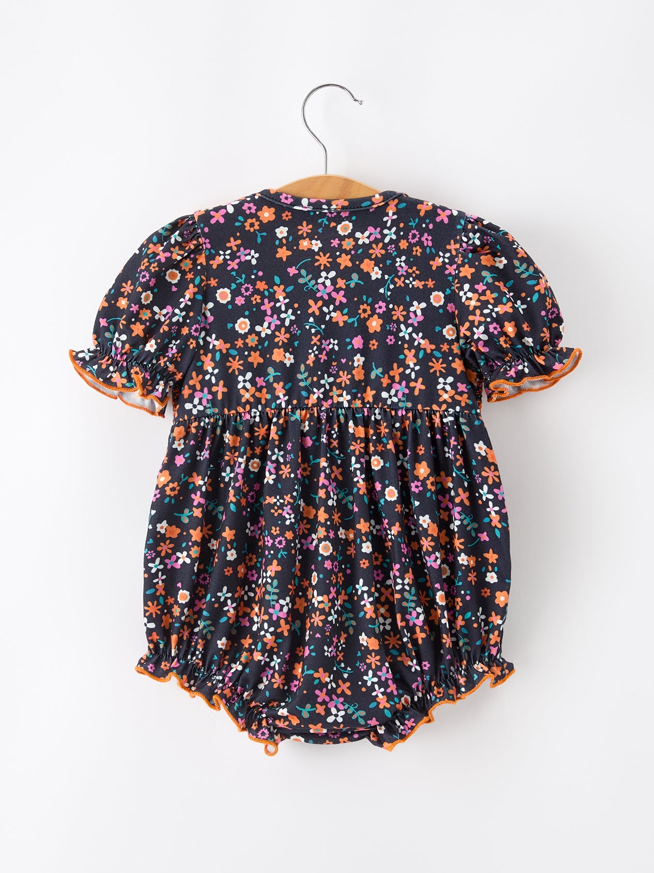 🍂 Fall Orange Floral Baby Bubble | Boutique Baby Girl Autumn Romper
