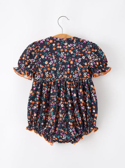 🍂 Fall Orange Floral Baby Bubble | Boutique Baby Girl Autumn Romper