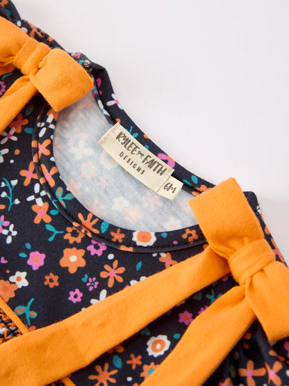 🍂 Fall Orange Floral Baby Bubble | Boutique Baby Girl Autumn Romper
