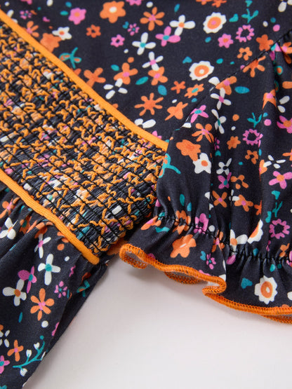 🍂 Fall Orange Floral Baby Bubble | Boutique Baby Girl Autumn Romper
