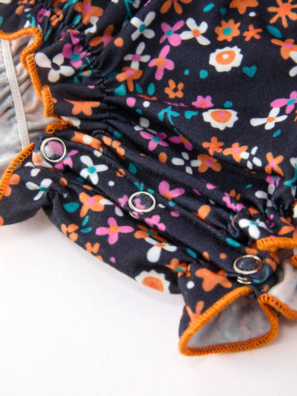 🍂 Fall Orange Floral Baby Bubble | Boutique Baby Girl Autumn Romper