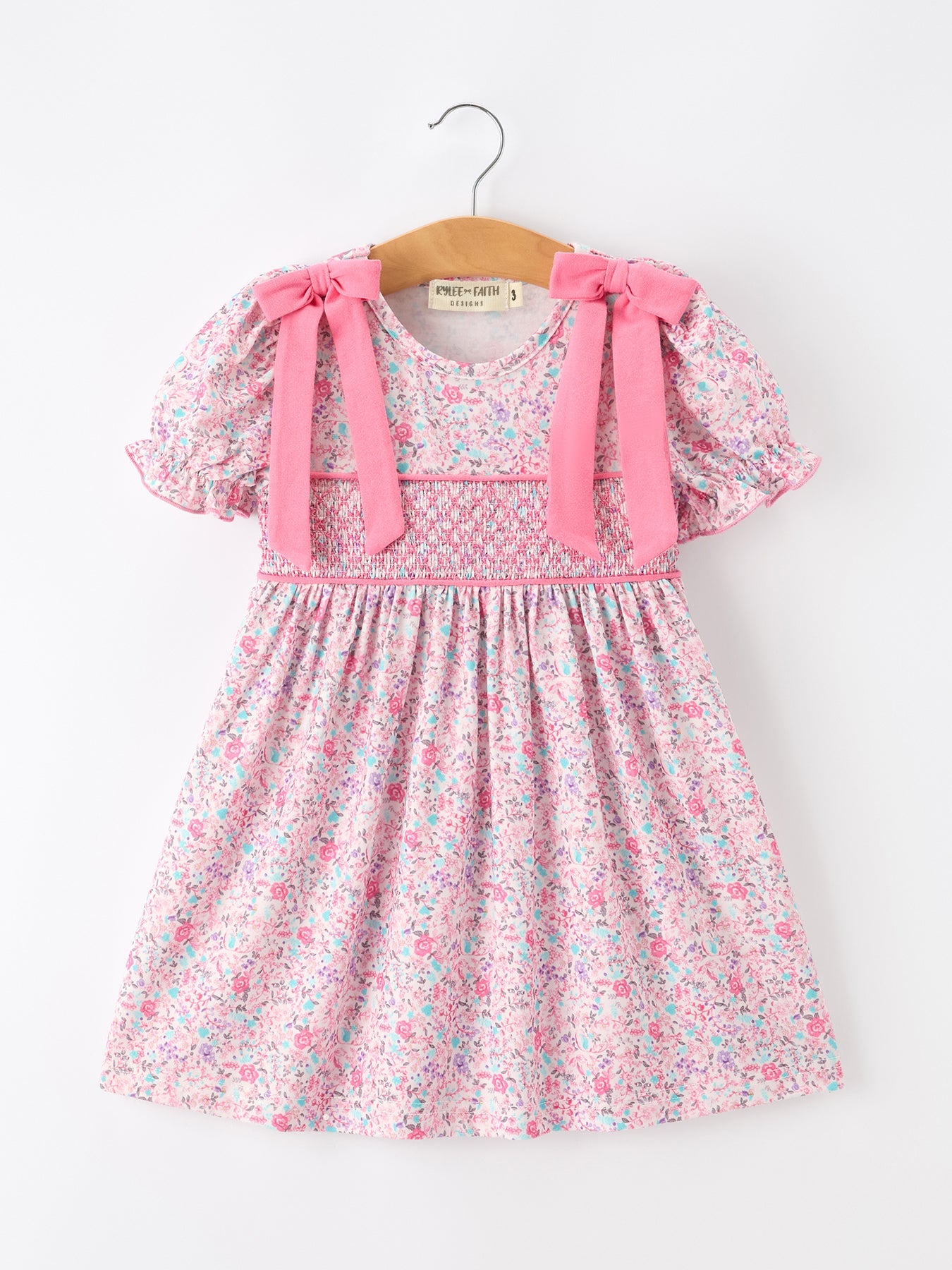 🎀 Pink Bow Smocked Floral Girl Dress | Boutique Baby Girl Spring & Summer Dress