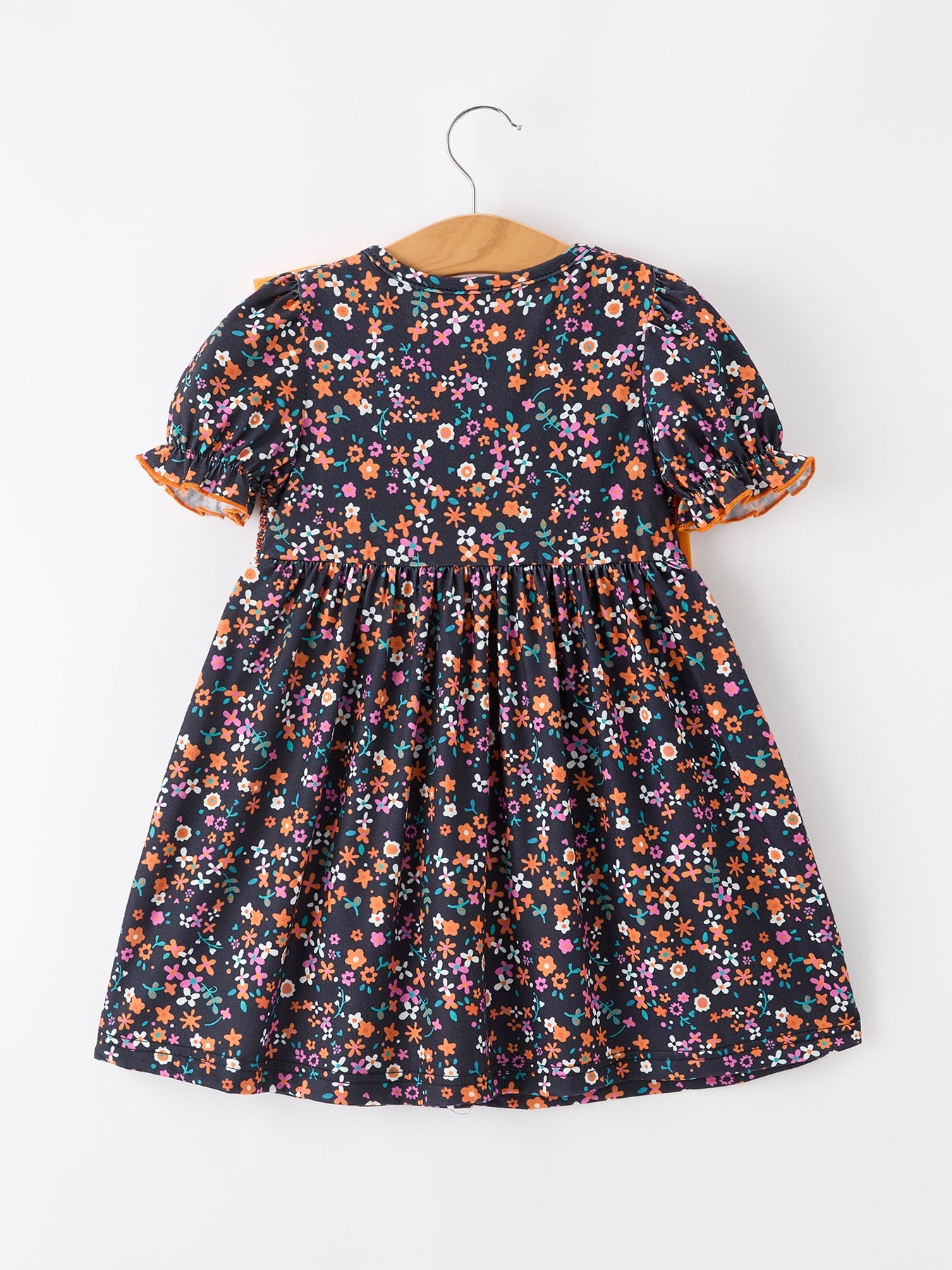 🍂 Fall Orange Bow Smocked Floral Girl Dress | Boutique Baby & Toddler Autumn Dress