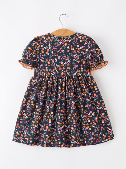 🍂 Fall Orange Bow Smocked Floral Girl Dress | Boutique Baby & Toddler Autumn Dress