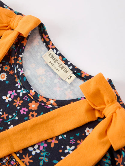 🍂 Fall Orange Bow Smocked Floral Girl Dress | Boutique Baby & Toddler Autumn Dress