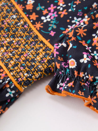 🍂 Fall Orange Bow Smocked Floral Girl Dress | Boutique Baby & Toddler Autumn Dress