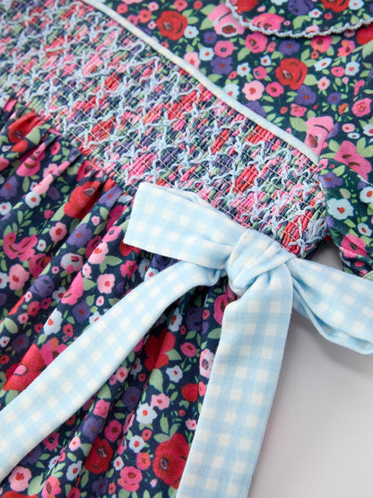 💙 Blue Bow Floral Smocked Girl Bloomer Set | Boutique Baby Girl Summer Outfit