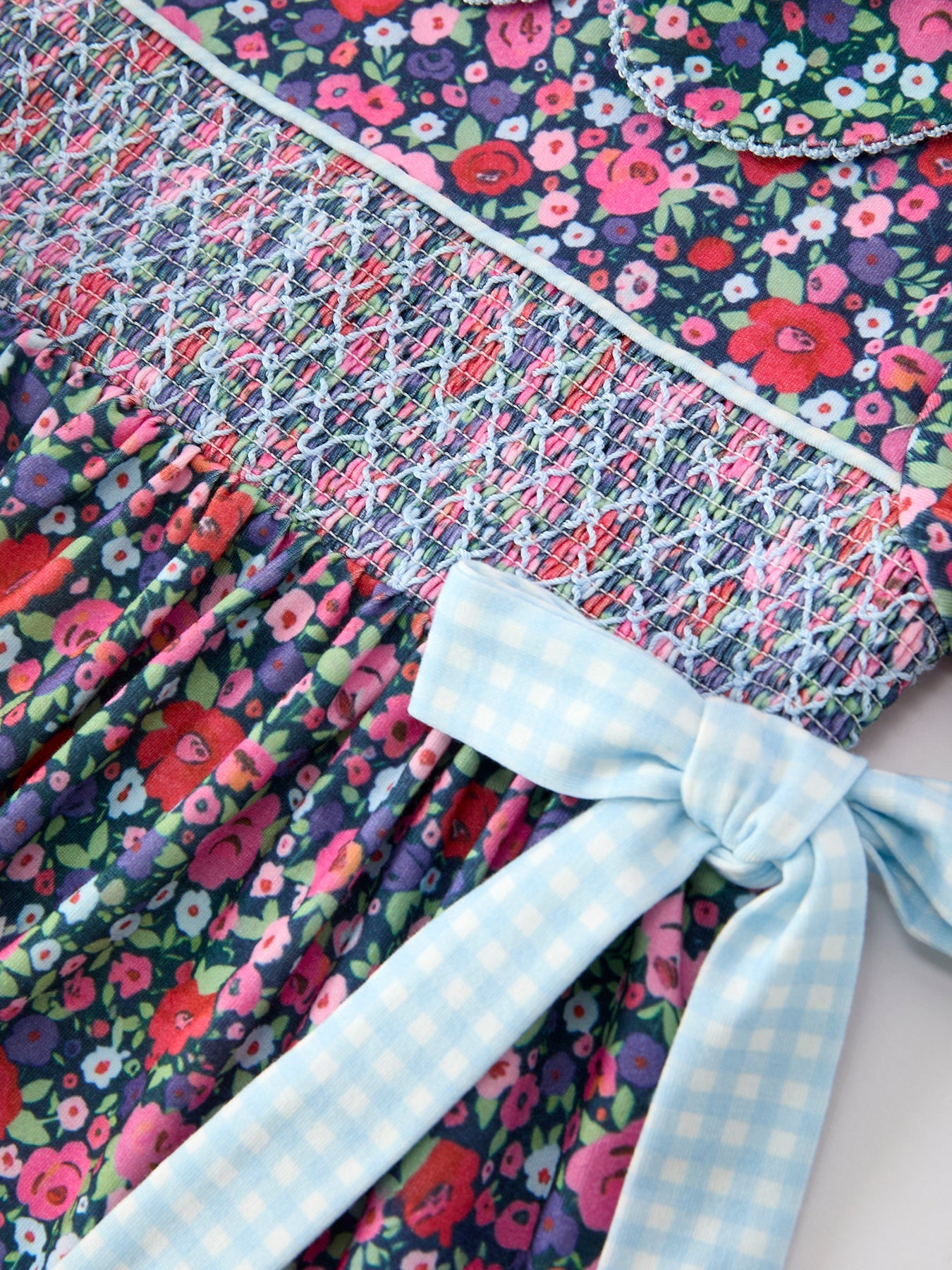 💙 Blue Bow Smocked Floral Girl Dress | Boutique Baby Girl Spring & Summer Dress