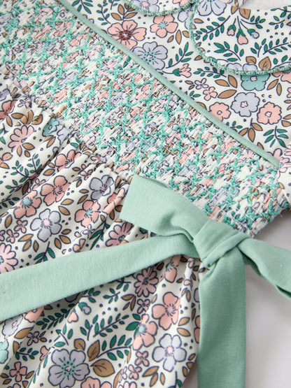 🌿 Sage Green Floral Smocked Girl Bloomer Set | Boutique Baby Girl Spring & Summer Outfit