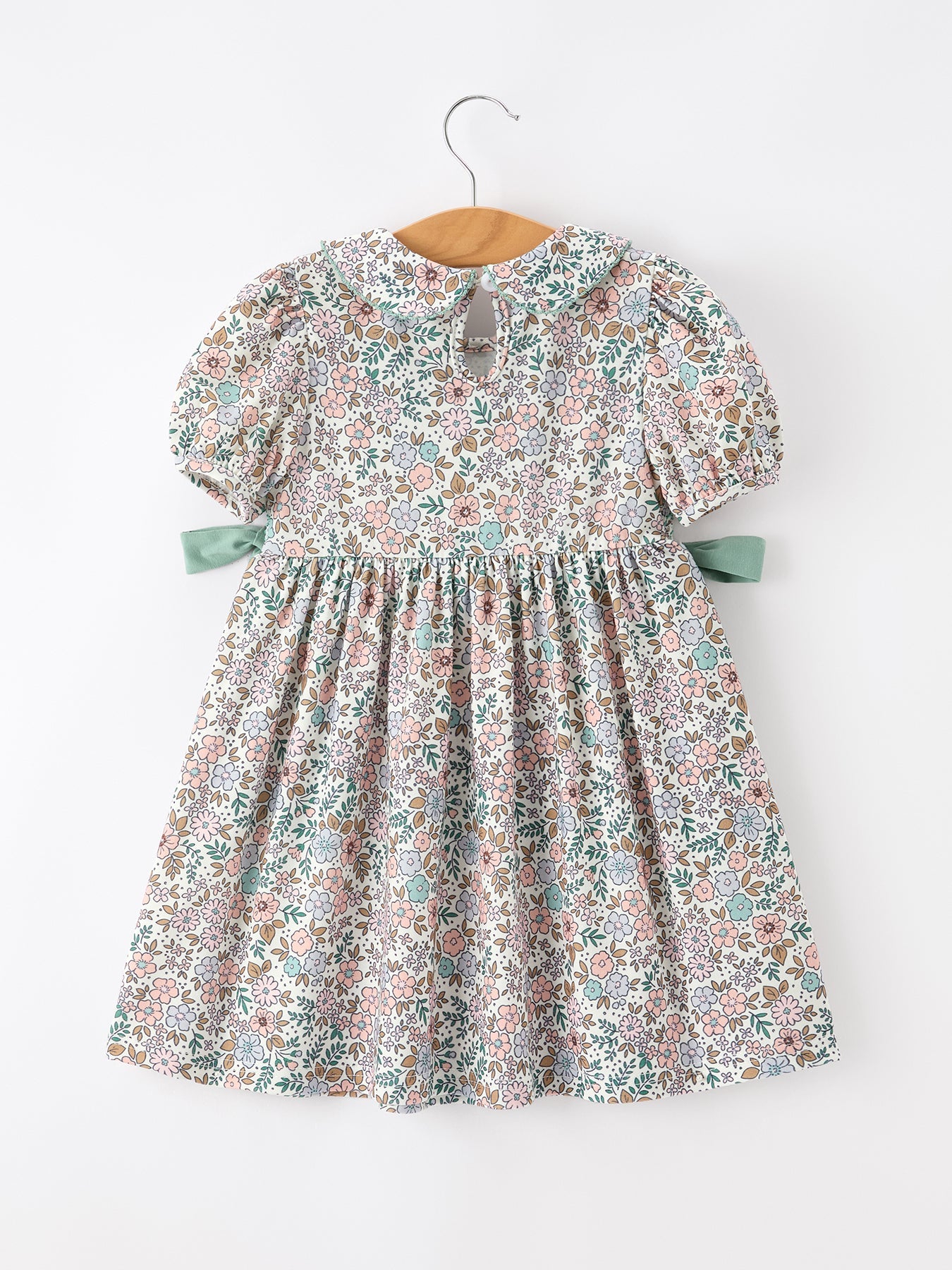 🌿 Sage Green Bow Floral Smocked Girl Dress | Boutique Baby Girl Spring & Summer Dress