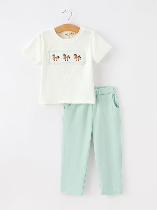 Western Horse Embroidery Boys Set | Cowboy T-Shirt & Pants Outfit | Boutique Baby Boy Western Clothing