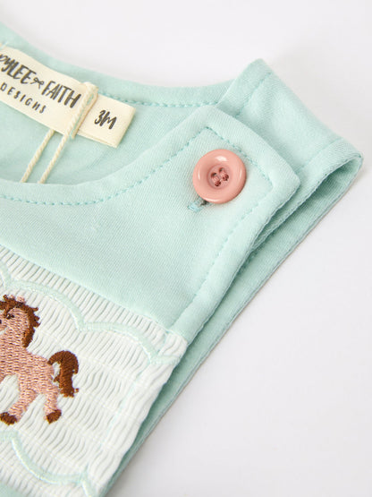 Western Horse Embroidery Boys JonJon Sleeveless Romper | Cowboy Baby Boy Outfit | Boutique Ranch Style Clothing