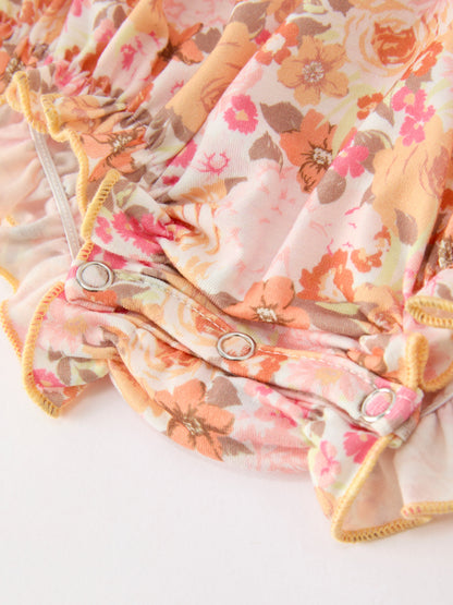 🍑 Peach Bow Smocked Floral Baby Bubble | Boutique Baby Girl Spring & Summer Outfit